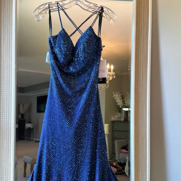 Sherri hill Rhinestone embellished jersey gown deep V neckline and lace up back. - Picture 10 of 17